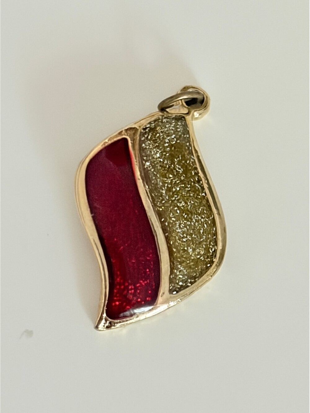 Red Glitter Enamel Pendant Gold Tone Vintage Signed ROYAL
